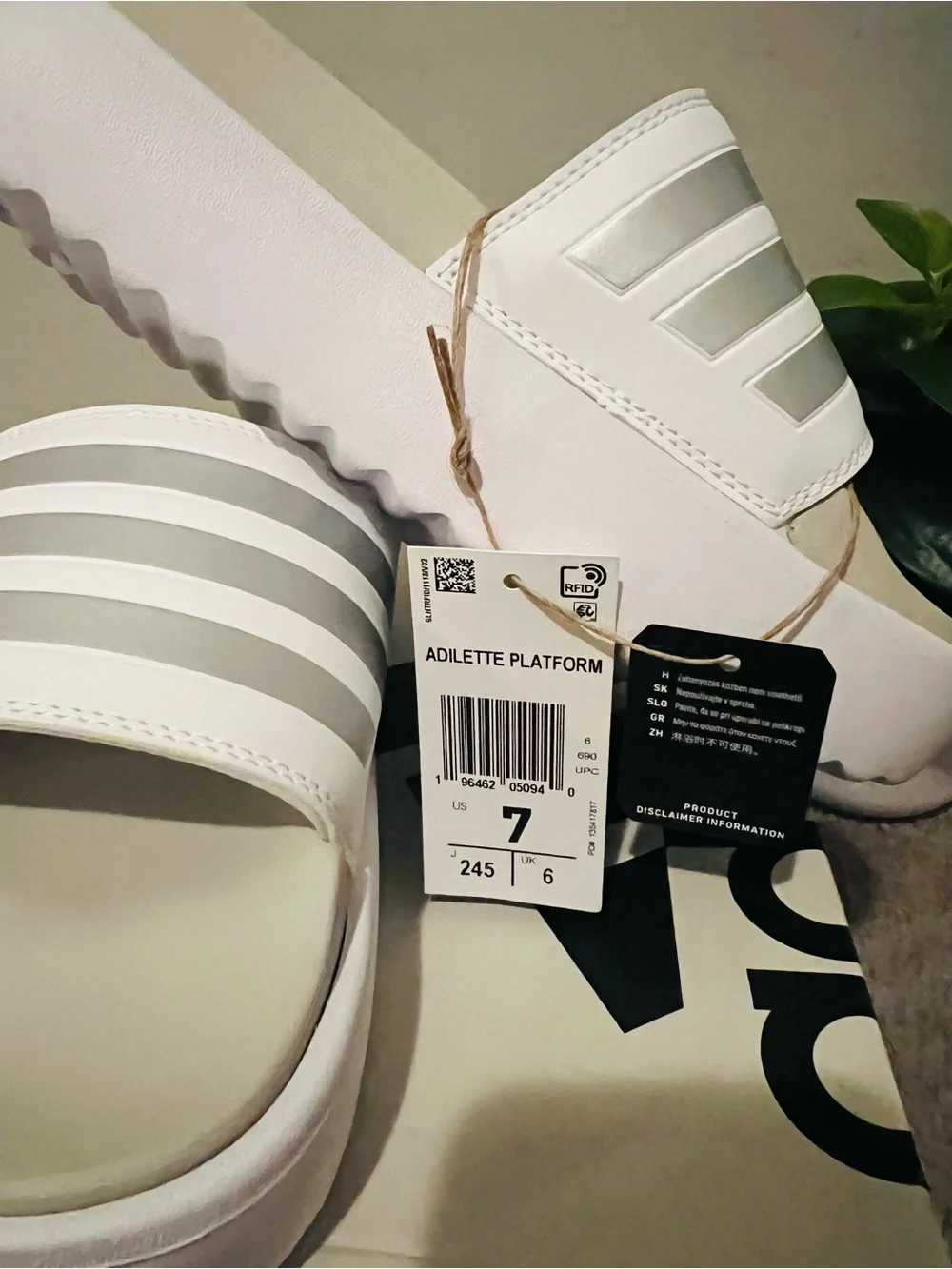 adidas White Silver Adilette Platform Slide Sandals